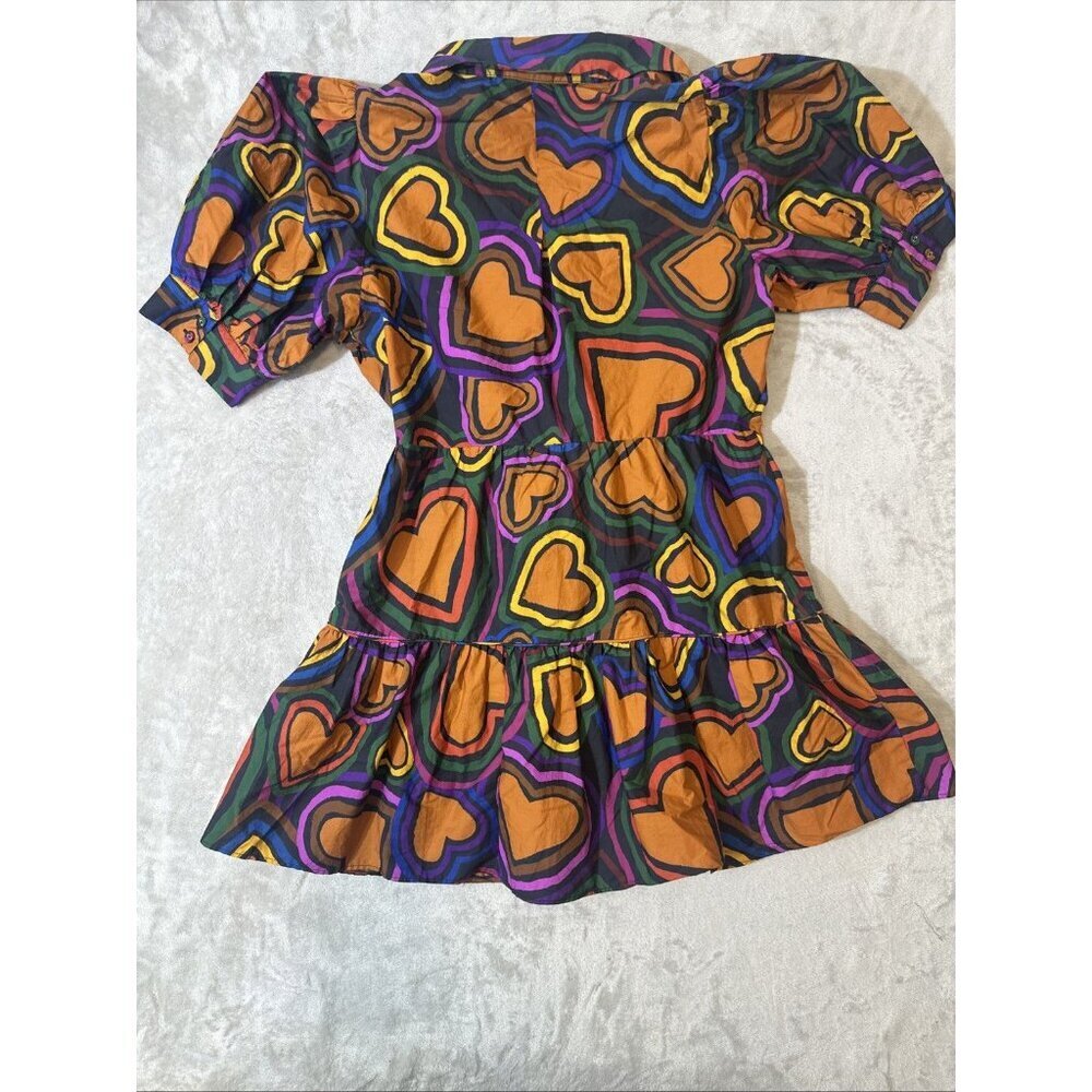 Anthropologie Maeve Heart Print Puff Sleeve Twist Front Mini Dress Large - Picture 8 of 9